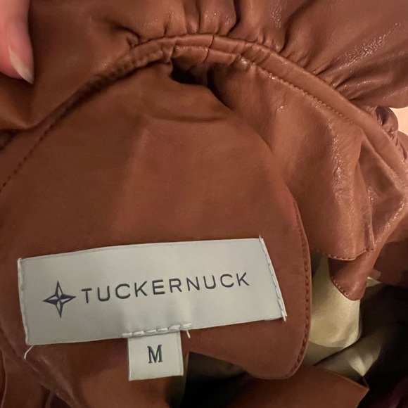 Tuckernuck Cognac Faux Leather Faye Bow Blouse Size Medium - Picture 5 of 5